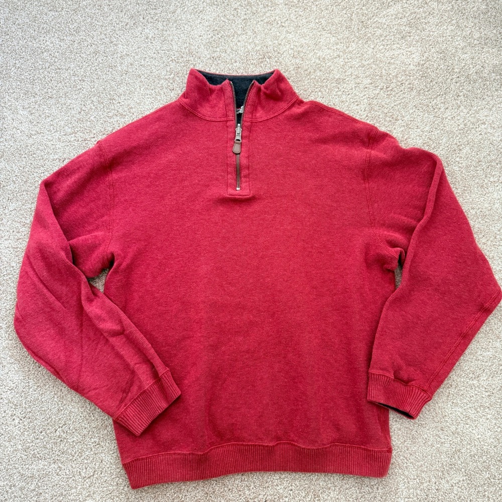 Cremieux Reversible Quarter Zip Pullover Mens Medium Red Charcoal Gray Cotton
